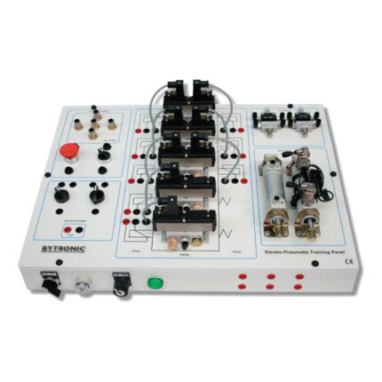 The Electro-Pneumatic Training Panel is a compact and comprehensive training panel comprising cylinders, valves, both electrical and electro-pneumatic, that are easily connected through 4mm colour coded terminals and 4mm pneumatic quick action terminations, this makes the EPTP is an ideal introduction to Electro-Pneumatics. The student can study single and double acting cylinders using various types of valves.